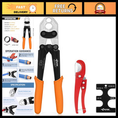 PEX Crimping Tool Kit &ndash; 1/2 & 3/4 Inch PEX Crimper, Plumbing Tool with Cutter &