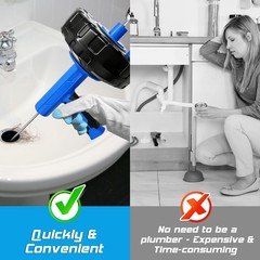 25Ft Snake Drain Hair Removal Tool Drill Powered and Manual Drain Cleaner Tool