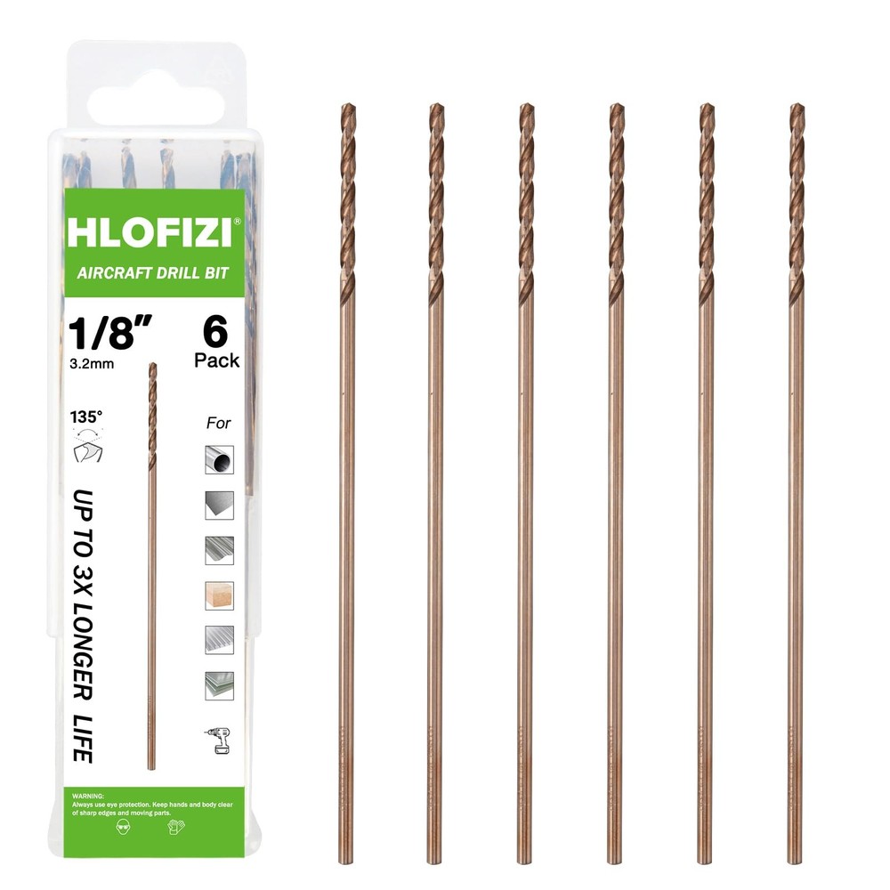 HLOFIZI 1/8 x 6 Inch Cobalt Long Drill Bits (6 Pack), Drilling for in