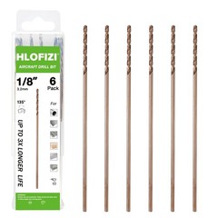 HLOFIZI 1/8 x 6 Inch Cobalt Long Drill Bits (6 Pack), Drilling for in