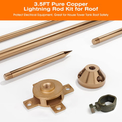 Copper Lightning Rod Kit with Down Conductor Clamp UL Listed for Roof, Bronze