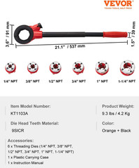 Ratchet Pipe Threader Kit with 6 Dies, 1/4&Prime; NPT to 1-1/4&Prime; NPT Ratcheting Pipe Th
