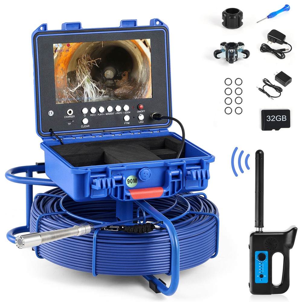9&Prime; Self-Leveling Sewer Camera w 295ft/90m Cable Digital Length Counter for Drain