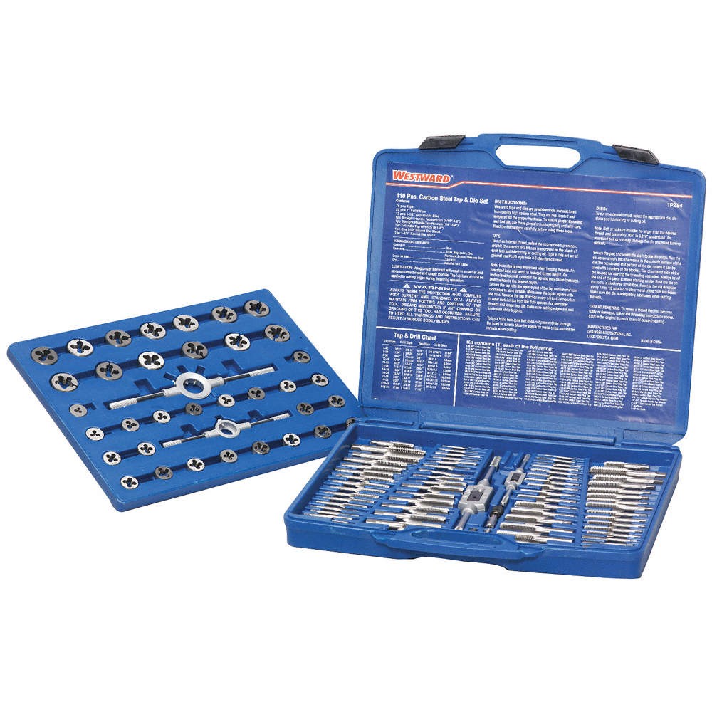 WESTWARD 1PZ54 Tap/Die Set,110 Pc,High Carbon Steel 1PZ54