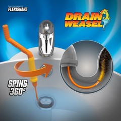 FlexiSnake Drain Weasel Sink Snake Handle + 5 Refill Wands, Orange/Yellow