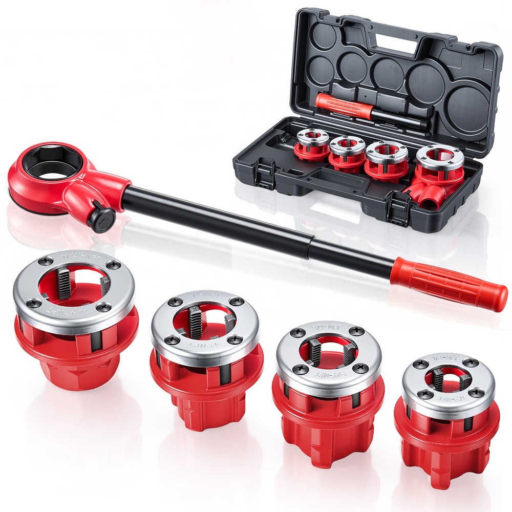 VEVOR Ratchet Pipe Threader Kit Pipes Threader with 1/2&Prime; 3/4&Prime; 1&Prime; 1-1/4&Prime; NPT Dies