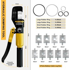 Hydraulic Crimping Tool AWG 12-2/0, Wire Cable Crimper with 9 Dies | Hydraulic B