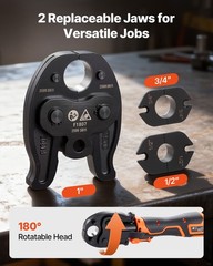 VEVOR 18V Cordless Mini Press Tool Kit for 1/2&Prime; 3/4&Prime; 1&Prime; PEX Pipe Copper Rings