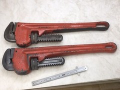 Pipe Wrenches, 14in., 2pc Lot, Super Ego (Spain) And Unbranded(China)