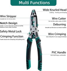 Multifunctional 10-in-1 Wire Stripper Tool, CR-V Cable Cutters and Pliers in Gre