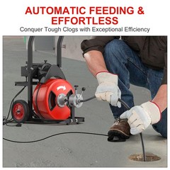Red Finished Auto Feed Drain Cleaning Machine Built With 50FT 1/2 Inch Cable, Po