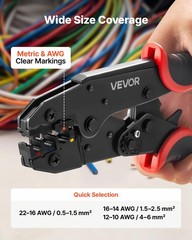 VEVOR Crimping Tool Ratcheting Wire Crimper 22-10 AWG for Electrical Terminals