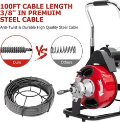 3/8in 100FT Electric Drain Cleaner Machine Auto-Feed Snake Machine for 1-4&Prime; Pipe