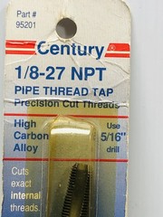 VTG Century Drill 95201 Plug Hand Pipe Thread Tap, 1/8-27 NPT HIGH CARBON ALLOY