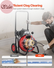 Drain Cleaner Machine 100 FT X 1/2 Inch, Auto Feed Sewer Snake Auger on Wheels,