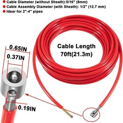 64348 Cable Assembly 5/16&Prime; x 70 ft for K9-204 Flexshaft Drain Cleaning Machine