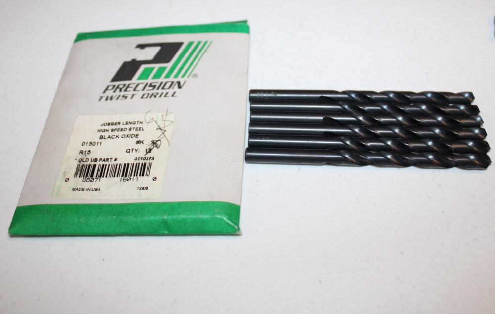 PRECISION TWIST DRILL 015011 #K HSS JOBBER DRILL BIT 4 3/8 &ldquo;L &ndash; QTY OF 6 NEW