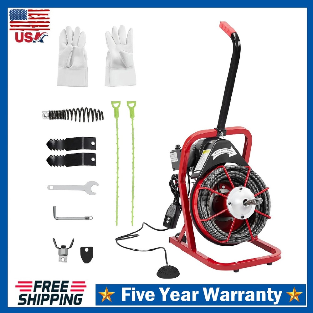 Drain Cleaner Machine 75FT x 3/8 Inch Electric Sewer Snake Auger for 1&Prime;-4&Prime; Pipes