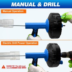 Auto Feed Drain Auger with Drill Adapter, 33 Feet Drain Snake Hair Clog Remov&hellip;
