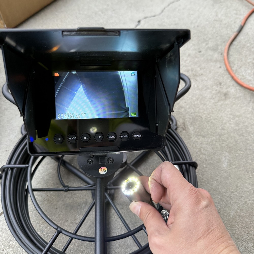 98ft Drain Sewer Pipe Inspection Camera 23mm Industrial Endoscope 4.3&Prime; Monitor