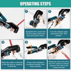 6-Ton Hydraulic Crimping Tool with 9 Pairs of Dies, 12 AWG to 2/0 Cyan, Black