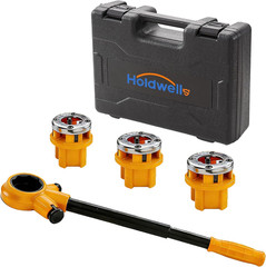 Ratchet Pipe Threader Kit W/ 3 NPT Dies (1/2&Prime;, 3/4&Prime;, 1&Prime;), Heavy-Duty 9Sicr Steel