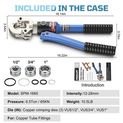 SWANSOFT Hydraulic Copper Pipe Crimping Tool with 1/2&Prime;,3/4&Prime;,1&Prime; Dies Dark Blue