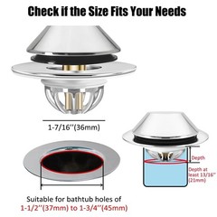 Anlige Bathtub Drain Stopper,Pop Up 2.75 x x 0.9 inches, Chrome Silver