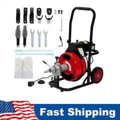 100Ft Drain Cleaner Machine 1/2&Prime; Auto-Feed Drain Snake with 4 Cutters Electric
