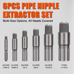 Heavy Duty 6pcs Pipe Extractor Set &ndash; Size-Marked Broken Threaded Pipe Remover To
