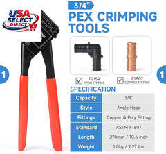 IWS-1807CN PEX Crimping Tool Kit with PEX Crimpers, PEX Tubing Cutter, Copper Ri