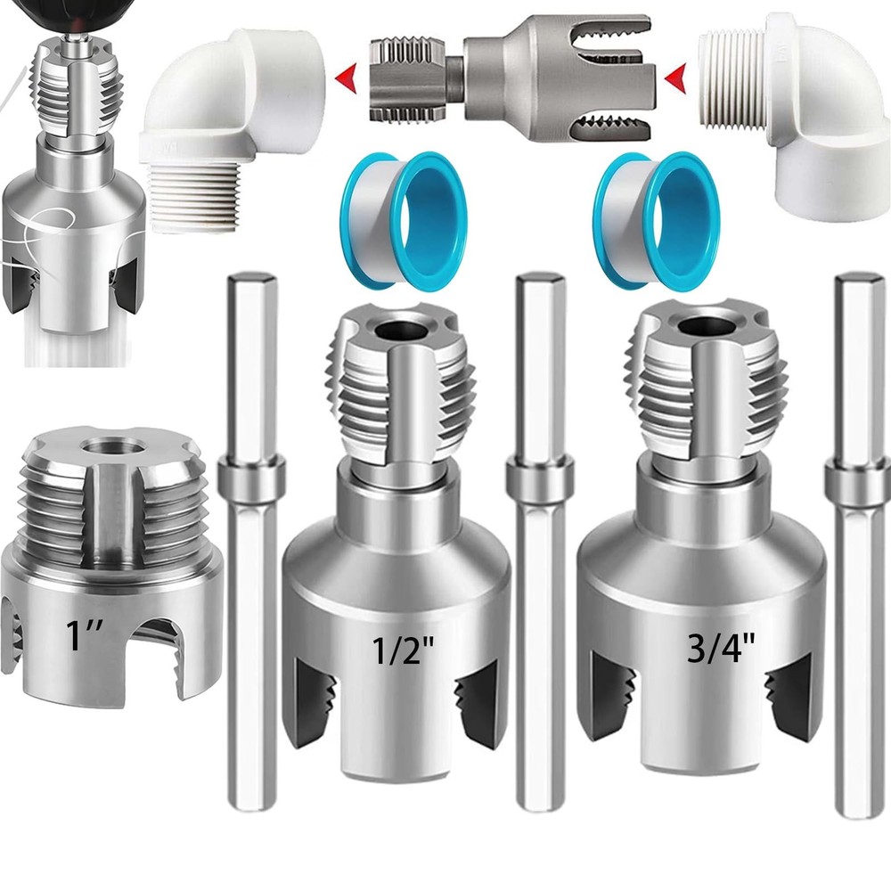 3PCS Integrated Pvc Pipe Threader Tool &ndash; 1/2&Prime; & 1/2&Prime;, &ldquo;3/4&rdquo;, &ldquo;1, 1/2&Prime;+3/4&Prime;+1&rdquo;
