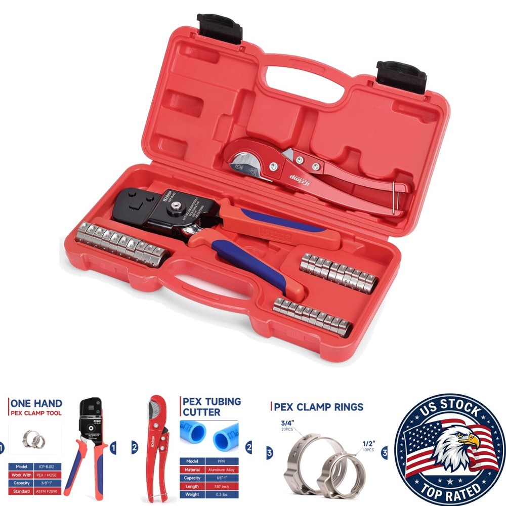 KIT-BJ02 One-Handed PEX Crimping Tool Kit &ndash; 34 Pieces for Efficient Plumbing