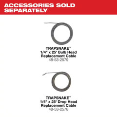 NEW Replacement Cable Drop Head Cable 1/4in x 25ft TRAPSNAKE Drum Auger