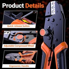 Crimping Tool Kit with 6 Interchangeable Jaws, Adjustable Ratchet Crimper with P