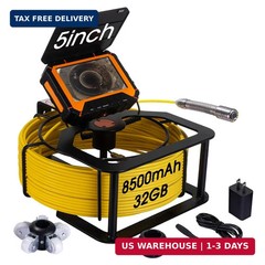 Sewer Camera 100ft,SPRIDRAIN Drain Pipe Camera HD 5in Screen with 32GB DVR,Water