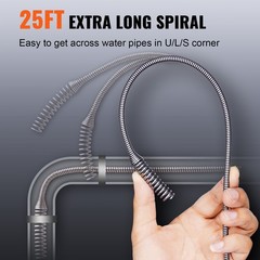 VEVOR Drain Clean 25ft 1/4&Prime; Drum Plumbing Drain Snake Clog Remover Manual-feed