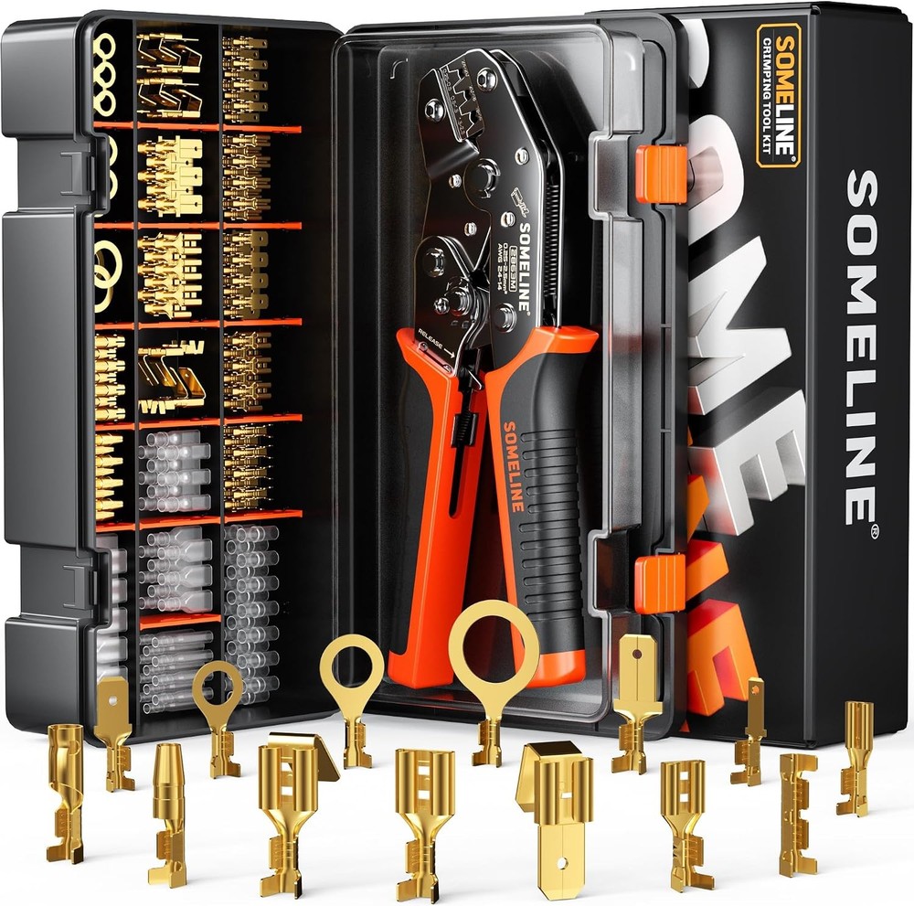 SOMELINE Crimping Tool Kit for Open Terminal Connectors, 14 Wire Terminal Sizes