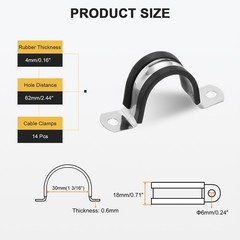 14Pcs 30mm(1-3/16&Prime;) Stainless Steel Rubber 2 Hole U-Tube Strap Clamp, Black