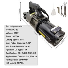 PC-32 110V 3KW Portable Hydraulic Rebar Cutterfor 0.16&Prime;-1.26&Prime; Steel Bar