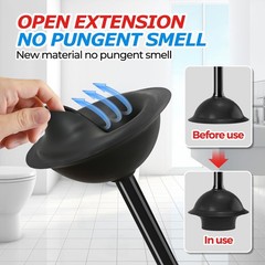 FORASTO Toilet Plunger with Holder,Plungers for Bathroom 1Pack, Black