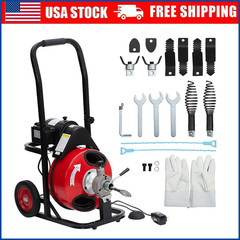 75FT x 1/2 Inch Drain Cleaner Machine 250W Electric Sewer Snake Auger w/ Cutters