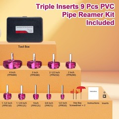 PVC Pipe Reamer Kit 9 Pcs Inserts 1/2 to 4in
