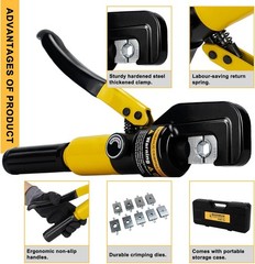 Hydraulic Crimping Tool AWG 12-2/0, Wire Cable Crimper with 9 Dies | Hydraulic B