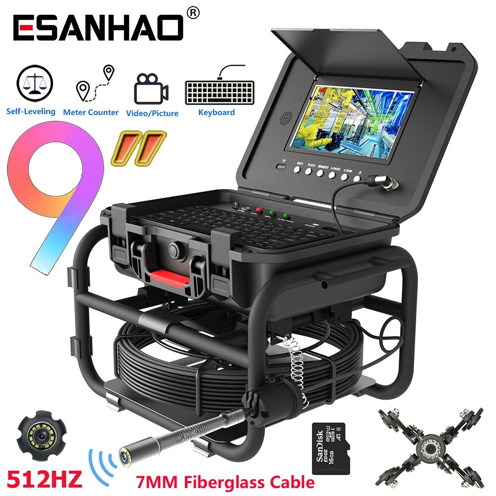 9&Prime; 40M Pipe Sewer Inspection Camera w 512hz Self-leveling Keyboard Meter Counter