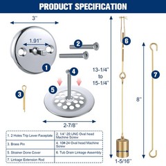 Enhon Universal Bath Tub Drain Linkage Assembly with Trip Lever and Strainer&hellip;