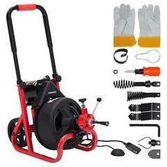 75Ft x 1/2 Inch Drain Cleaner Machine 6 Cutters and Gloves Electric Drain Auger
