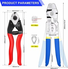 Wire Rope Crimping Tool for 2.2mm, Includes 240PCS 1/16&rdquo; Aluminum Loop Sleeves
