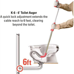 RIDGID 59802 K-6DH Hybrid Toilet Snake Auger with 6&prime; Heavy-Duty Drop Head Tri-Wr