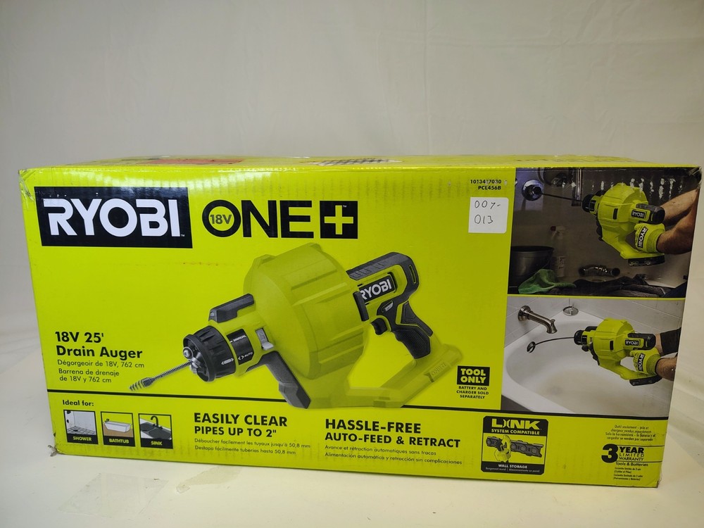 Ryobi PCL456 ONE+ 18V 25 ft Drain Auger Drain Snake Tool Only Open Box